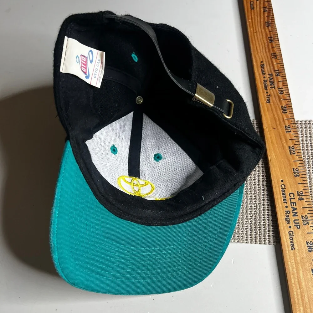 Vintage Toyota Tacoma Hat Otto Cap Black Teal Wool Suede Leather Strapback Hat